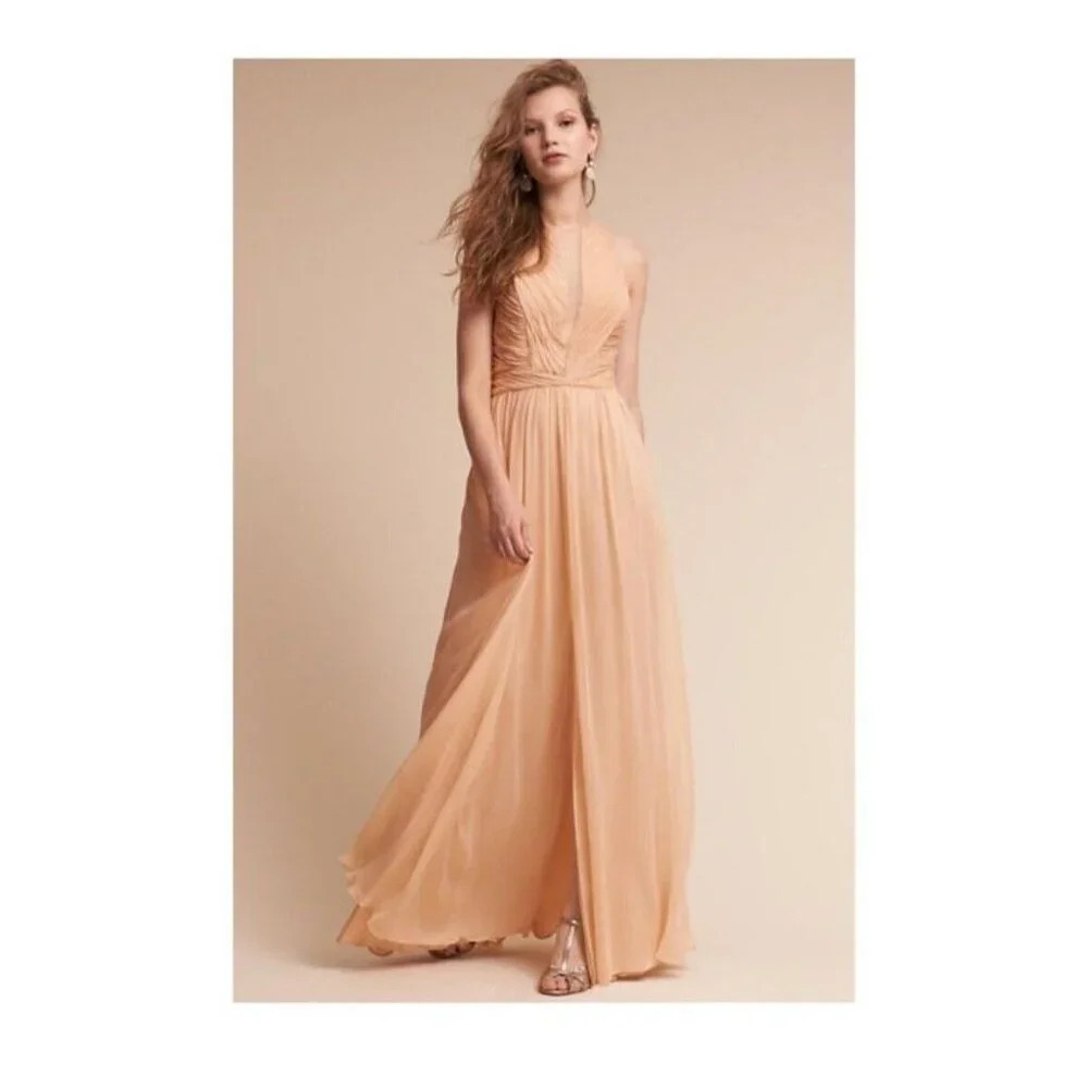 Anthropologie Bhldn Aurelie Light Blush Pink Silk Gown 8